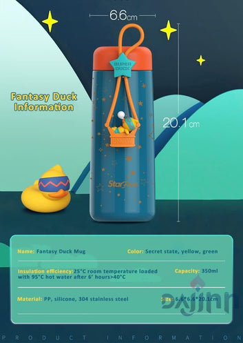 DaJinn International Kids Premium Water Bottle – Insulated Water Flask, 350ml Fantasy Duck – Yellow