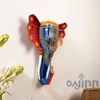 Blue Handpainted Elephant Wall Decor