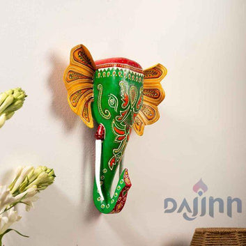 Green Handpainted Elephant Wall Decor