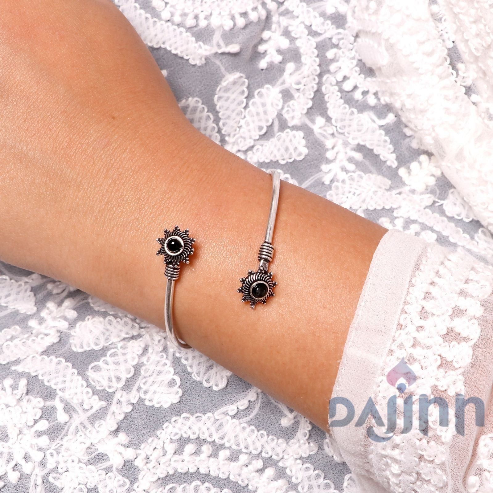 Aparna Black Flower Silver Oxidized Bracelet