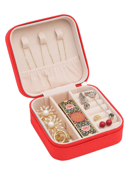 Dajinn Shringarika Collection Travel Jewelry Case – PU Leather Mini Organizer for Rings, Earrings & Necklaces – Portable Zippered Jewelry Box with Necklace Hooks & Ring Roll