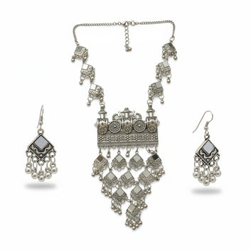 Dajinn Handcrafted Ethnic Oxidized Silver Necklace & Earring Set – Traditional Indian Heritage Jewelry