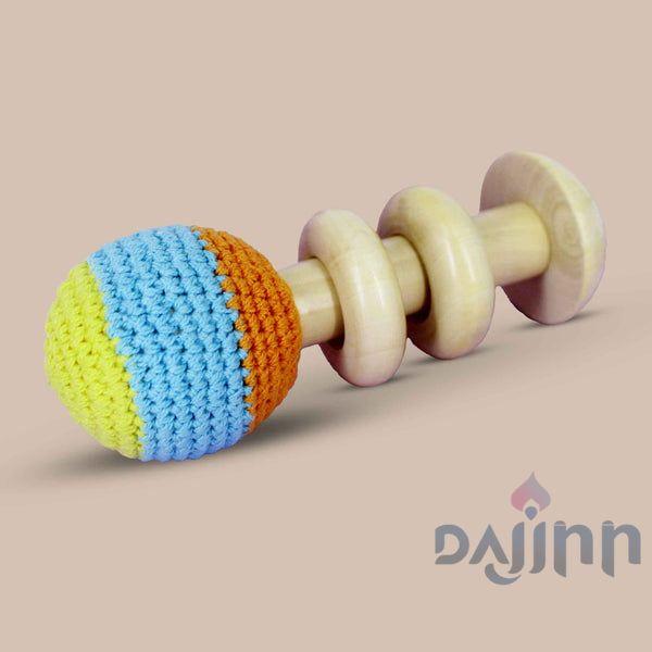 DaJinn Wooden Organic Crochet Shaker - Baby Rattle Toy (0 Months+)