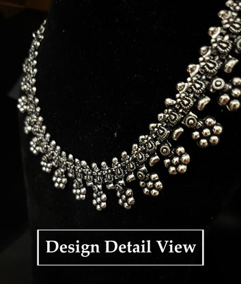 Dajinn Oxidized Silver Floral Ball Choker Necklace – Handcrafted Layered Ethnic Minimal Jewelry