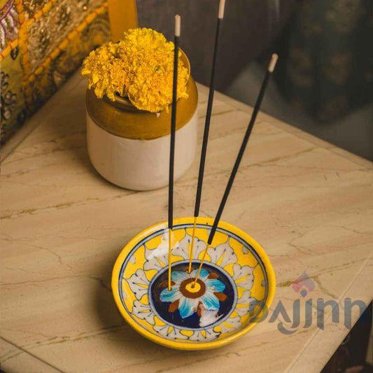 Blue Pottery Agarbatti Stand - Yellow