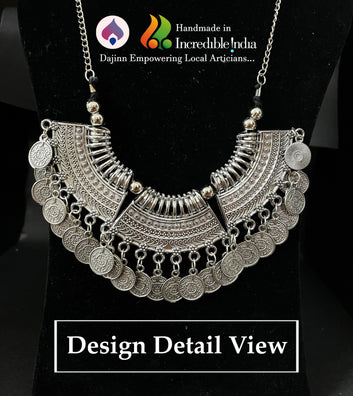 Dajinn Oxidized Silver Coin Necklace – Handcrafted Statement Heritage Jewelry
