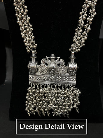 Dajinn Oxidized Silver Temple Necklace – Handcrafted Stranded Ball Chain & Heritage Pendant Design
