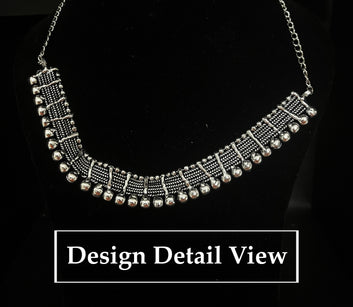 Dajinn Oxidized Silver Threadwork Choker Necklace – Handcrafted Minimal Layered Ball Jewelry