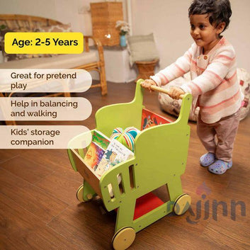 DaJinn Wooden Shopping Push Cart - Wooden Cart Pretend Play For Kids (2+ Years)