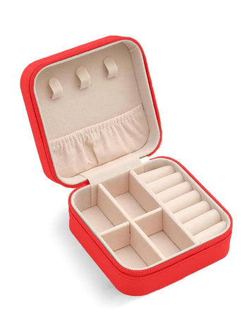 Dajinn Shringarika Collection Travel Jewelry Case – PU Leather Mini Organizer for Rings, Earrings & Necklaces – Portable Zippered Jewelry Box with Necklace Hooks & Ring Roll