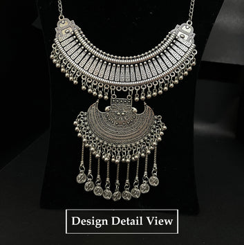 Dajinn Heritage Oxidized Silver Plated Necklace & Earrings Set – Handcrafted Ethnic Luxury