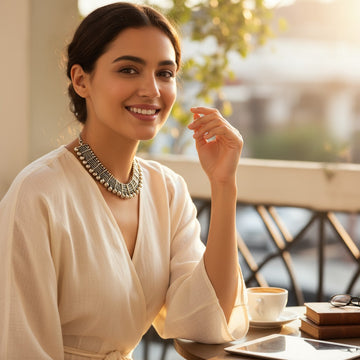 Dajinn Oxidized Silver Threadwork Choker Necklace – Handcrafted Minimal Layered Ball Jewelry