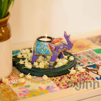 Purple Handpainted Elephant Candle Holder (Set Of 4)