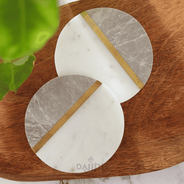 Dajinn Grey White Marble Coaster (Set Of 2)
