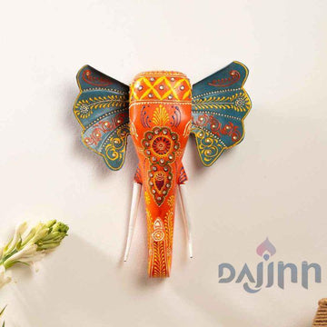 Orange Handpainted Elephant Wall Decor