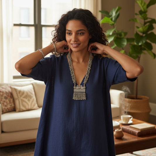Dajinn Oxidized Silver Temple Necklace – Handcrafted Stranded Ball Chain & Heritage Pendant Design
