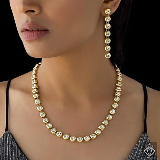 Dajinn Aarambha “Sumanjali” Anti-Tarnish Gold Necklace & Earrings Set – Lightweight Daily-to-Occasion Jewelry Elegance