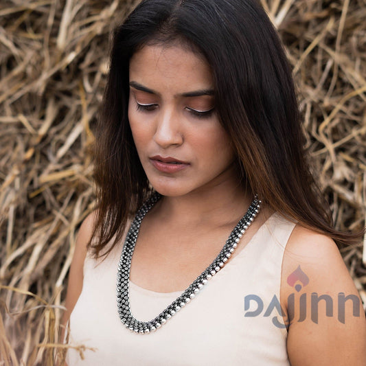 Dajinn Aanshi Long Silver Oxidised Necklace