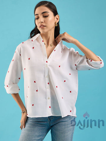 Dajinn Embroidered Cotton Shirt with Hearts