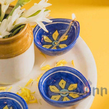 Starflower Blue Pottery Diya (Set Of 5)