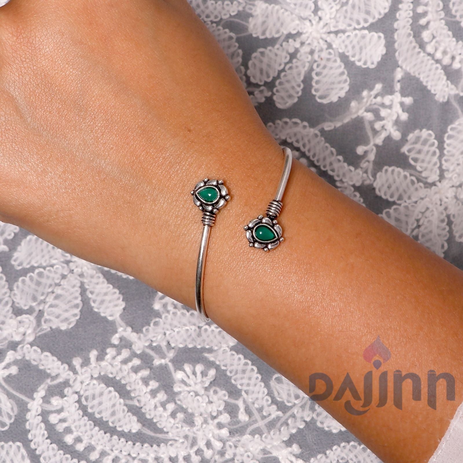 Aparna Green Leaf Silver Oxidized Bracelet