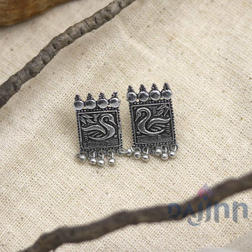 Antra Peacock Silver Oxidized Studs Earrings