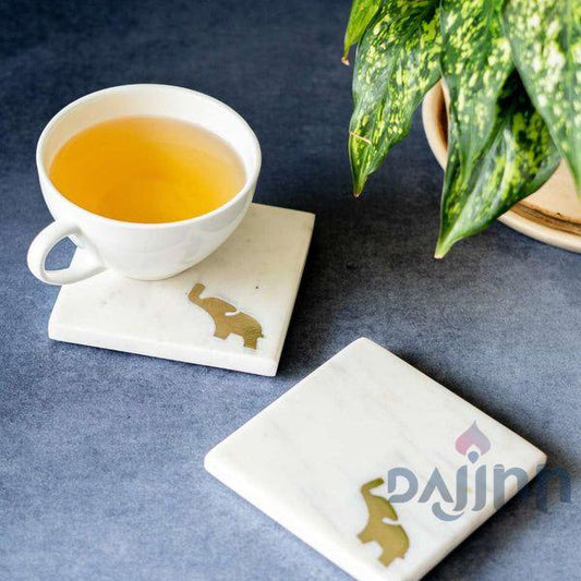 Atrangi Elephant Marble Coaster (Set Of 2)