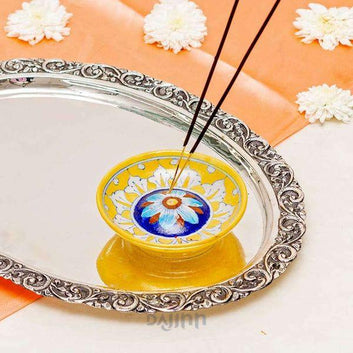 Blue Pottery Agarbatti Stand - Yellow