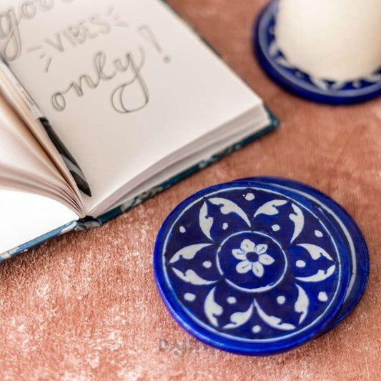 Blue Pottery Coaster - Dark Blue (Set Of 4)