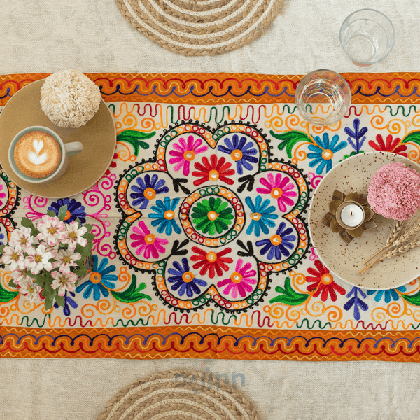 Flower Ari Embroidery Table Runner