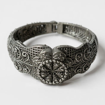 Dajinn Timeless Aura Collection – Brass Oxidized Kada | Oxidized Brass Ethnic Bangle for Women & Girls | Antique Finish From the Roots of India (Royal Lotus Cuff)