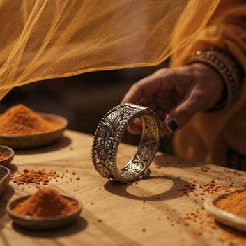 Dajinn Timeless Aura Collection – Brass Oxidized Kada | Oxidized Brass Ethnic Bangle for Women & Girls | Antique Finish From the Roots of India (Warrior Shield Kada)