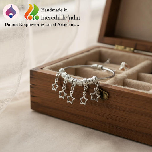 Dajinn Aarzoo Collection Oxidized Brass Elegant Finish Bracelet for Women & Girls | Traditional Ethnic Indian Charm Kada with Danglers | Adjustable Antique Style Jewellery (Starlit Kada)