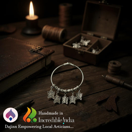 Dajinn Aarzoo Collection Oxidized Brass Elegant Finish Bracelet for Women & Girls | Traditional Ethnic Indian Charm Kada with Danglers | Adjustable Antique Style Jewellery (Butterfly Dreams Kada)