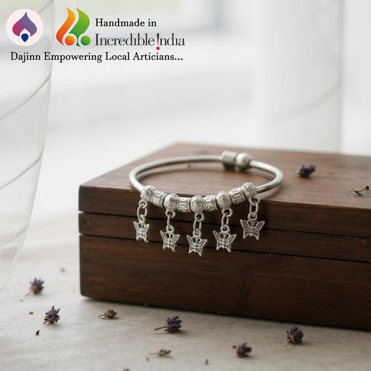 Dajinn Aarzoo Collection Oxidized Brass Elegant Finish Bracelet for Women & Girls | Traditional Ethnic Indian Charm Kada with Danglers | Adjustable Antique Style Jewellery (Flutter Grace Kada)
