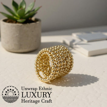 Dajinn Traditional Golden Beaded Kada Cuff Bracelet for Women & Girls | Ethnic Indian Jewelry | Adjustable Stylish Kada for Women