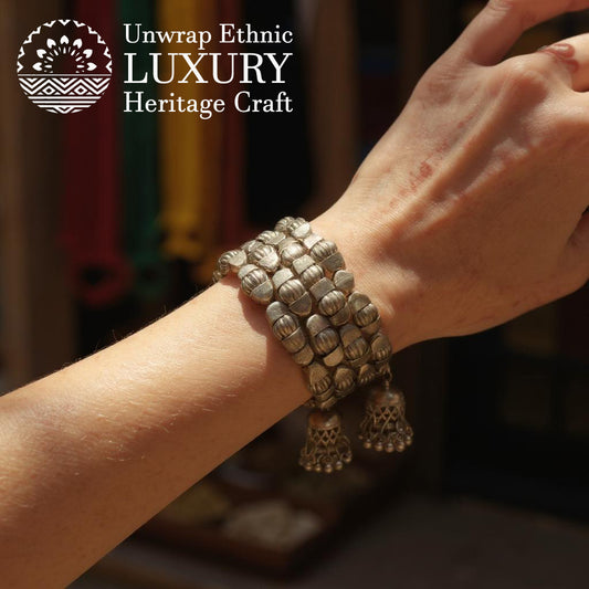 Dajinn Women’s Ethnic Oxidized Brass Bangles | Traditional Kundan & Elegant Design Kada | Antique Traditional Finish Jewelry (Royal Spiral Kada)