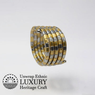 Dajinn Dual-Tone Spiral Kada Cuff Bracelet – Traditional Ethnic Indian Jewelry