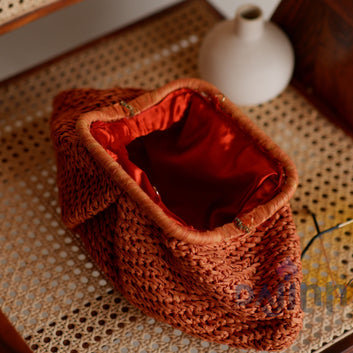 Dajinn Burnt Caramel Raffia Clutch