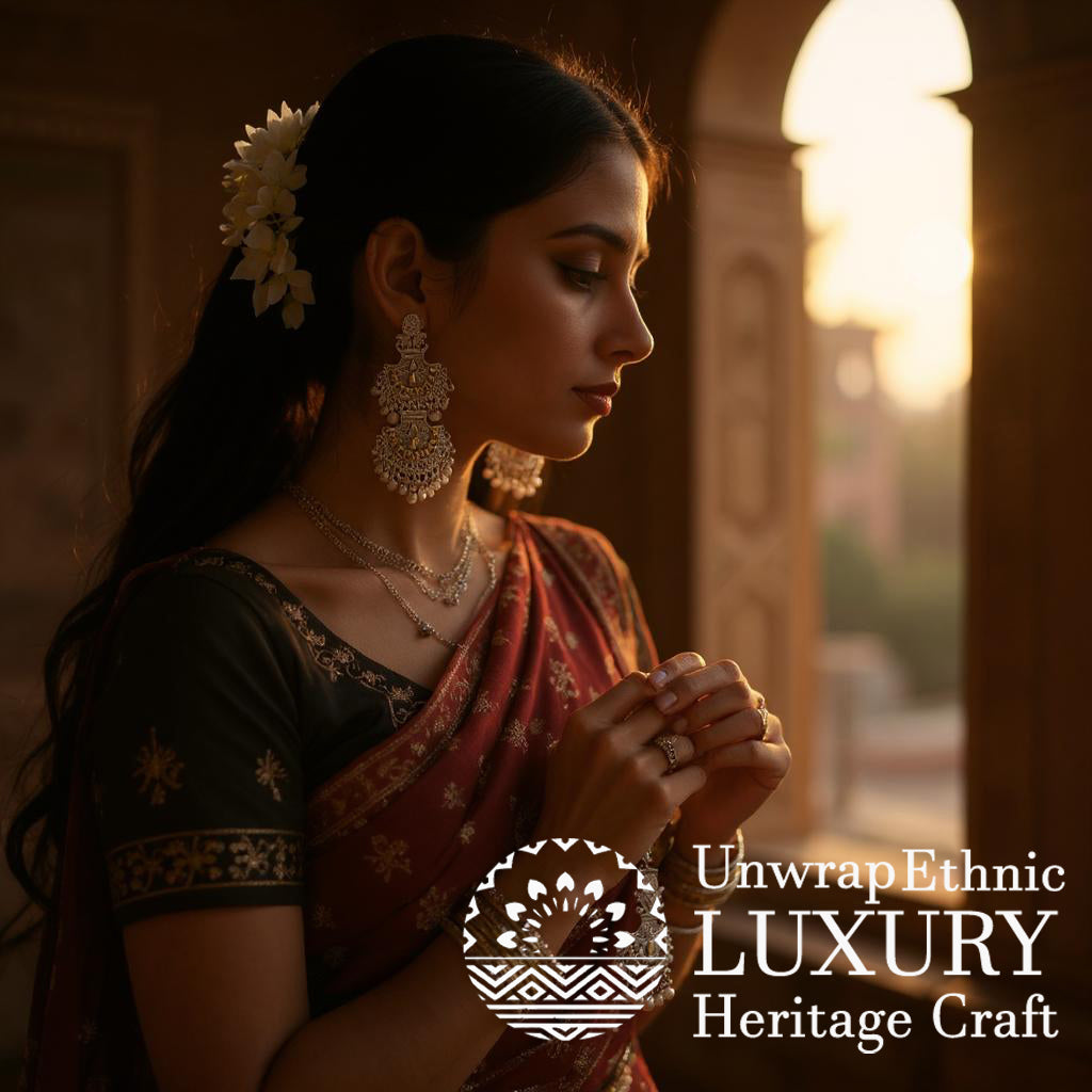 Dajinn Noor-E-Zaiba Collection Traditional Oxidised Silver-Plated Ethnic Earrings with Pearls for Women & Girls (Regal Chandbali)