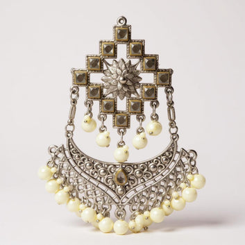 Dajinn Noor-E-Zaiba Collection Traditional Oxidised Silver-Plated Ethnic Earrings with Pearls for Women & Girls (Heritage Rajwadi Dangler)