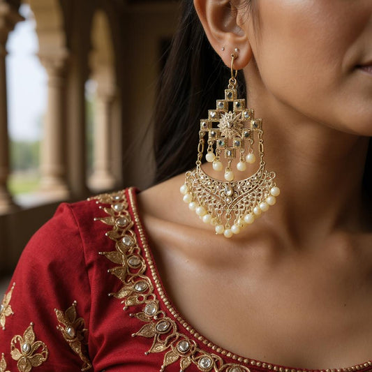 Dajinn Noor-E-Zaiba Collection Traditional Oxidised Silver-Plated Ethnic Earrings with Pearls for Women & Girls (Heritage Rajwadi Dangler)