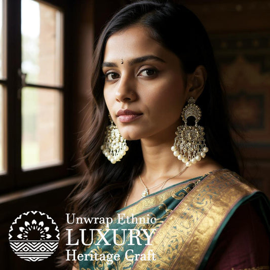 Dajinn Noor-E-Zaiba Collection Traditional Oxidised Silver-Plated Ethnic Earrings with Pearls for Women & Girls (Vintage Floral Chandrika)
