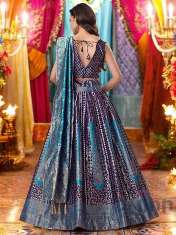 Graceful Navy Blue Lehenga with Embroidered Details