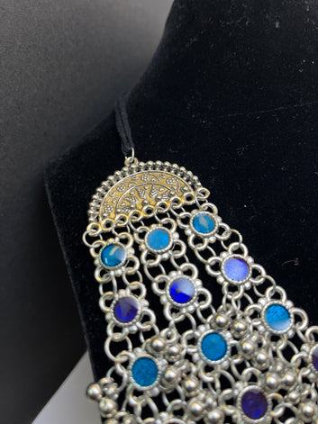 Dajinn Meher Collection Oxidized Brass Oxidized Traditional Ethnic Necklace with Earrings for Women and Girls Antique Indian Jewelry Set (Magical Rainbow)