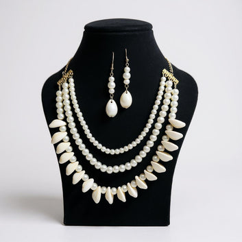 Dajinn Pearl Nirvana Traditional Ethnic Pearl & Shell Necklace Set with Earrings for Women and Girls (Magical Sea)