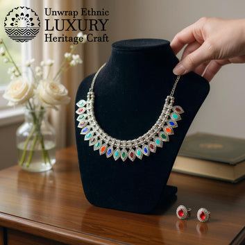 Dajinn Royal Leaf Oxidized Brass Necklace for Women Elegant Finish, Traditional Ethnic Indian Jewelry for Women