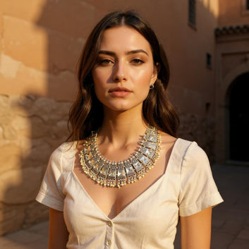 Dajinn Nritya Kalika Collection Oxidized Tribal Chocker Necklace Set with Earrings – Traditional Ethnic Indian Jewelry for Women and Girls Shakti Kalika Chockert Set