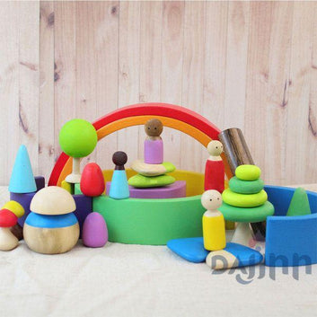 DaJinn 24-Piece Wooden Pretend Play Set with Peg Dolls (3 Years+)