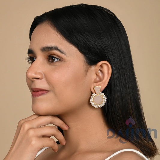 Dajinn Preeti Light Pink Stone and Pearl Earring